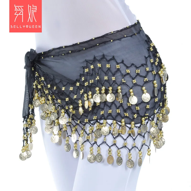 1pcs/lot Women Belly Dance Hip Scarf Accessories 3 Row Belt Skirt With 128pcs Gold color coin bellydance Coins Waist Chain