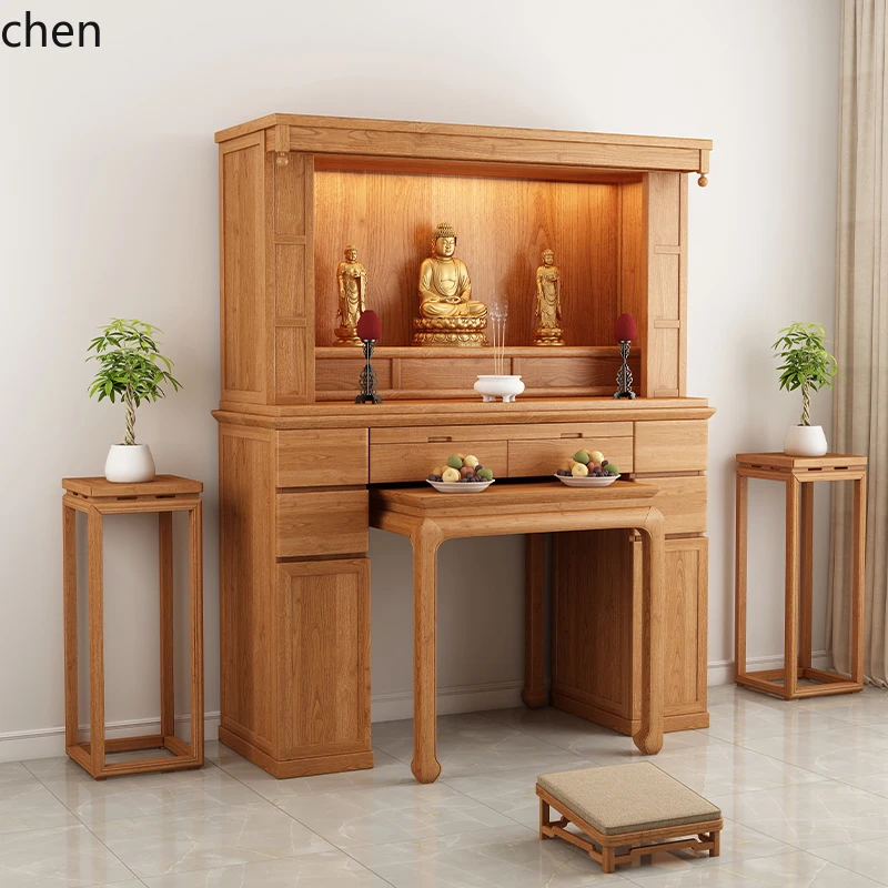 HT Buddhist Hall, Shrine Standing Cabinet,Guanyin God of Wealth Bodhisattva Offering Table, Shrine Cabinet, Hall Entrance Table