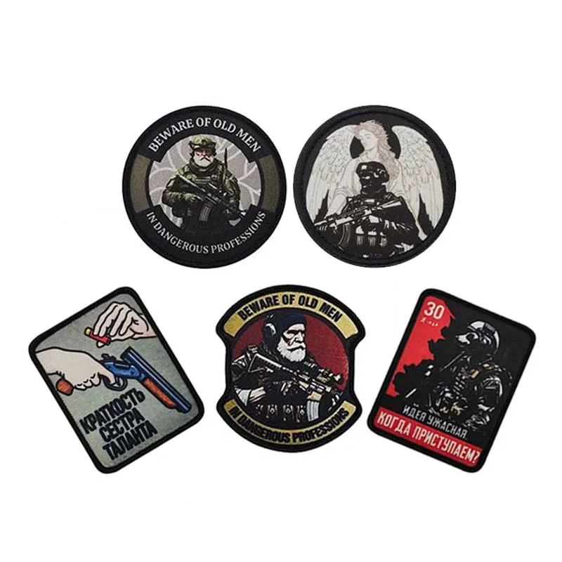 Army Soldier Old Man Dangerous Professions Morale Emblem Clothes Applique Printed Patch,Military Backpack Badge Tactical Sticker