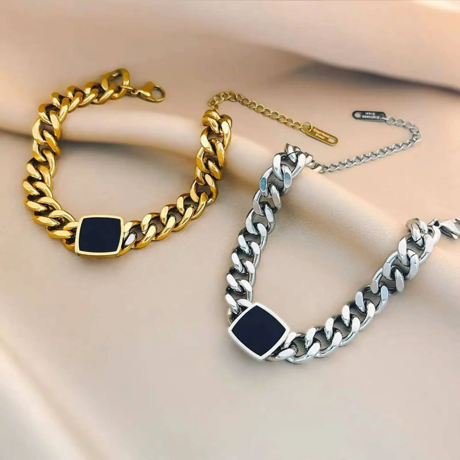 Kuba-Kettenarmband aus Edelstahl für Damen und Herren, Geschenke, Modeschmuck, Accessoires – Detail 2
