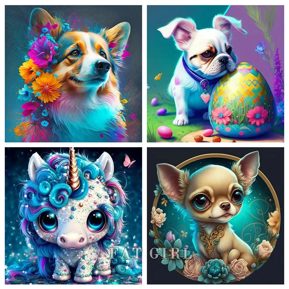 5d Diamond Art Painting Dog,Cat Home Decor Full Square Round Flower Animal Unicorn Embroidery Diamond Mosaic Christmas Gift D93