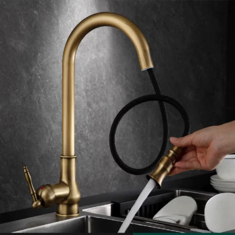 

Antique Bronze Pull Out Kitchen Faucets Brass Sink Faucets Brass Sink Tap Rotating Spout Mixers Tap Hot Cold Water Crane