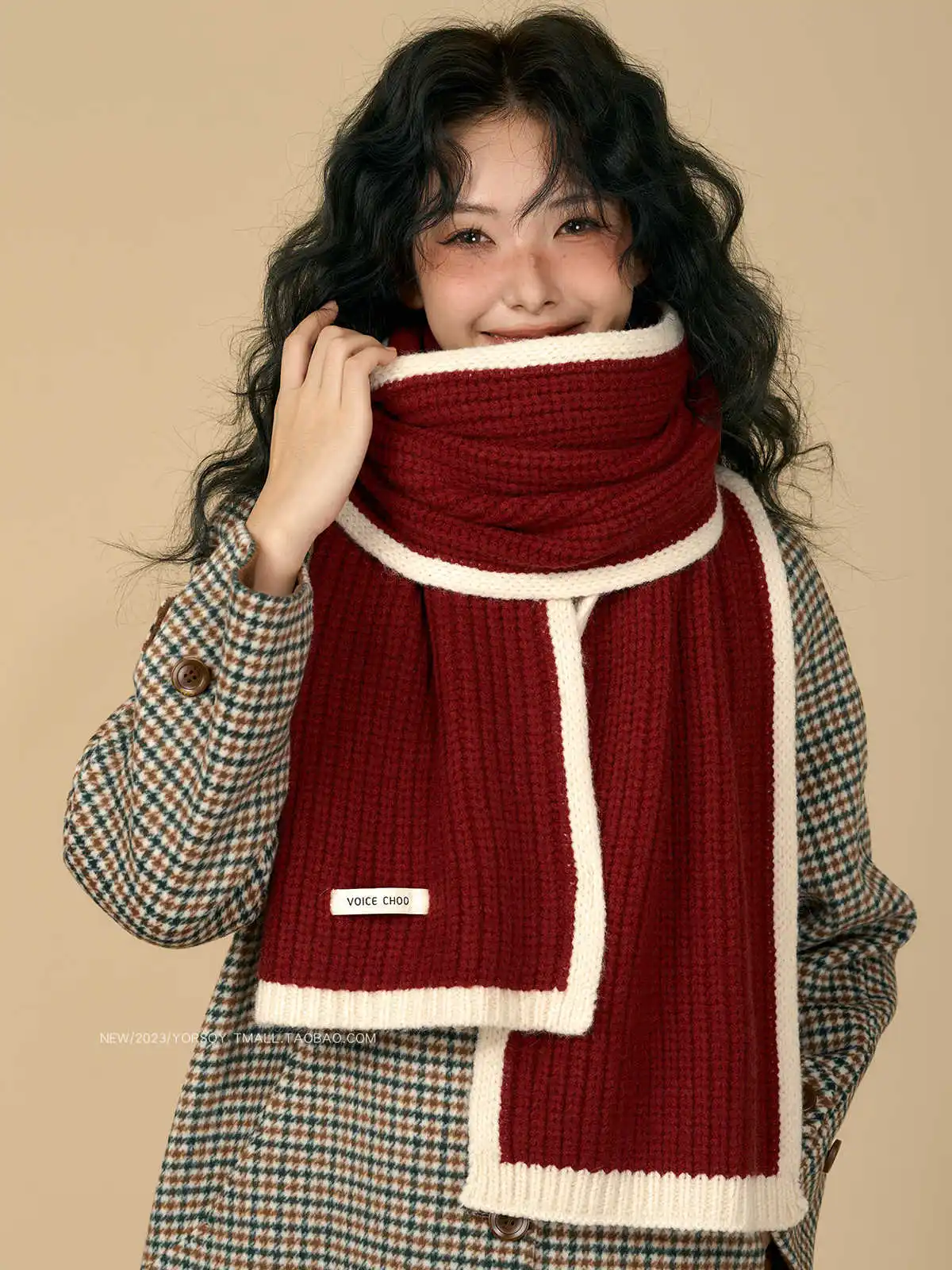 Retro Style, College Style Red Scarf For Women, Winter New Year Holiday Gift Birthday Warm Thick Scarf For Men