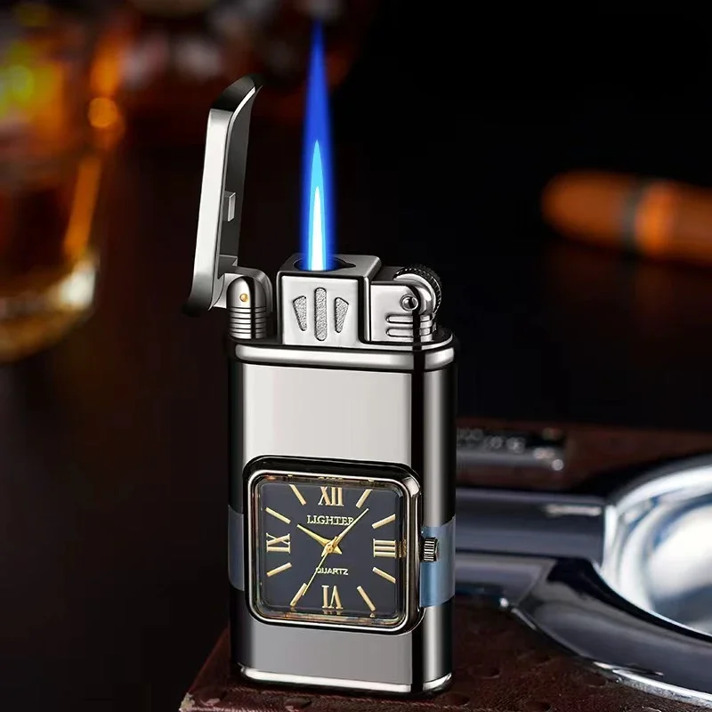 Quartz Dial Direct Injection Windproof Lighter, Metal Grinding Wheel Ignition, Visible Transparent Tank Smoking Gadget