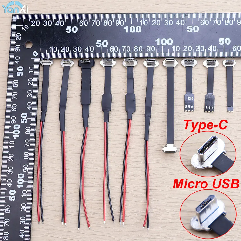 Micro USB Type-C Male Wireless Charging Connector FPC 2Pin 3Pin Soft Flat Flexible Cable Fast Charge Power Wire Extension Cable