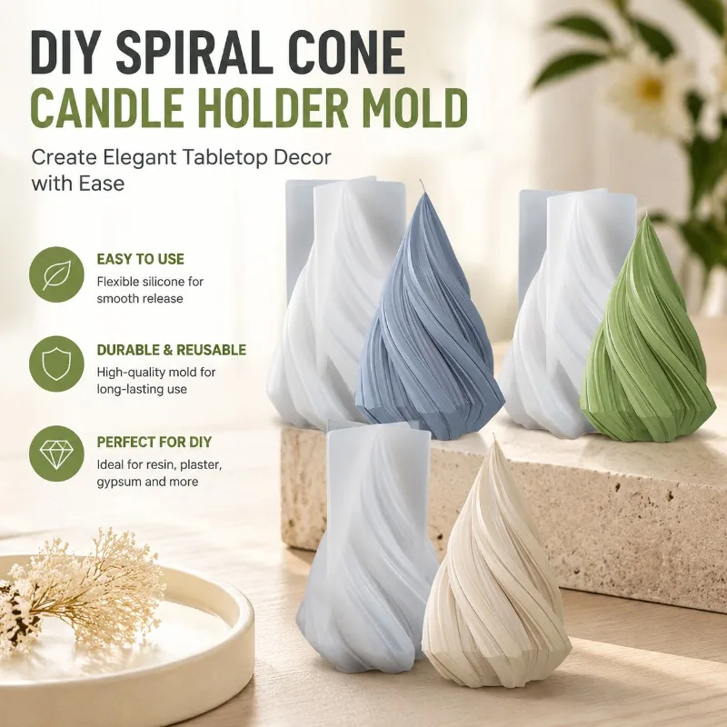 Twisted Cone Silicone Mold DIY Spiral Conical Casting Mould for Aroma Candle Resin Gypsum Ornament Desktop Decor Reusable