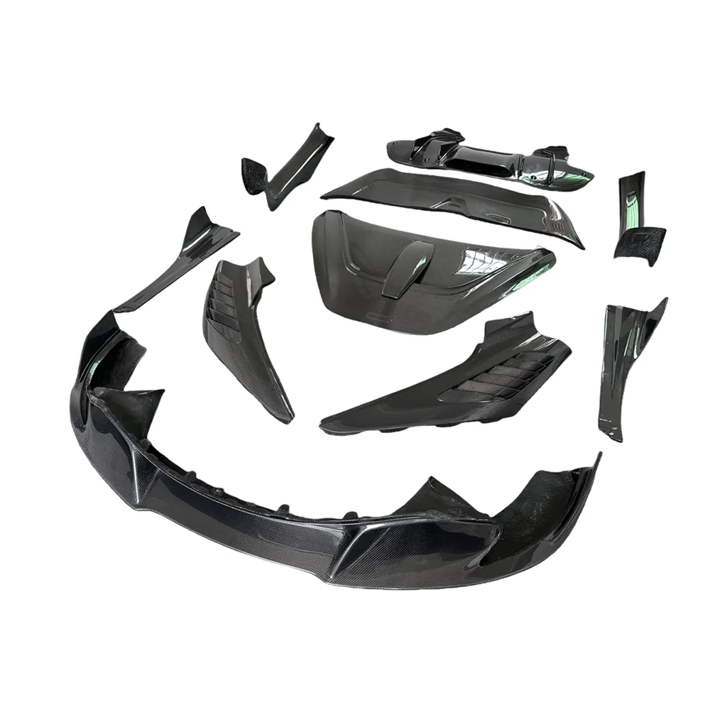 

V-shaped all carbon fiber aviation body kit for McLaren 720S, front lip side skirt, rear diffuser, engine hood