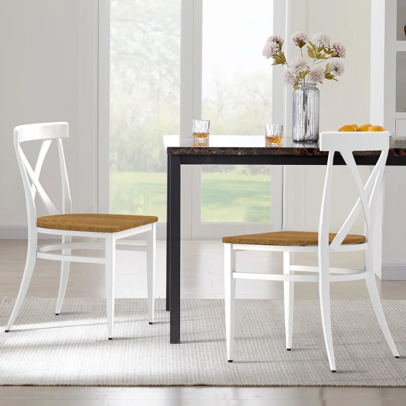 Heavy Duty Metal Dining Chair Set of 2, Commercial Stackable Chair with Wood Seat, Metal Frame, 450 LBS Capacity, fo