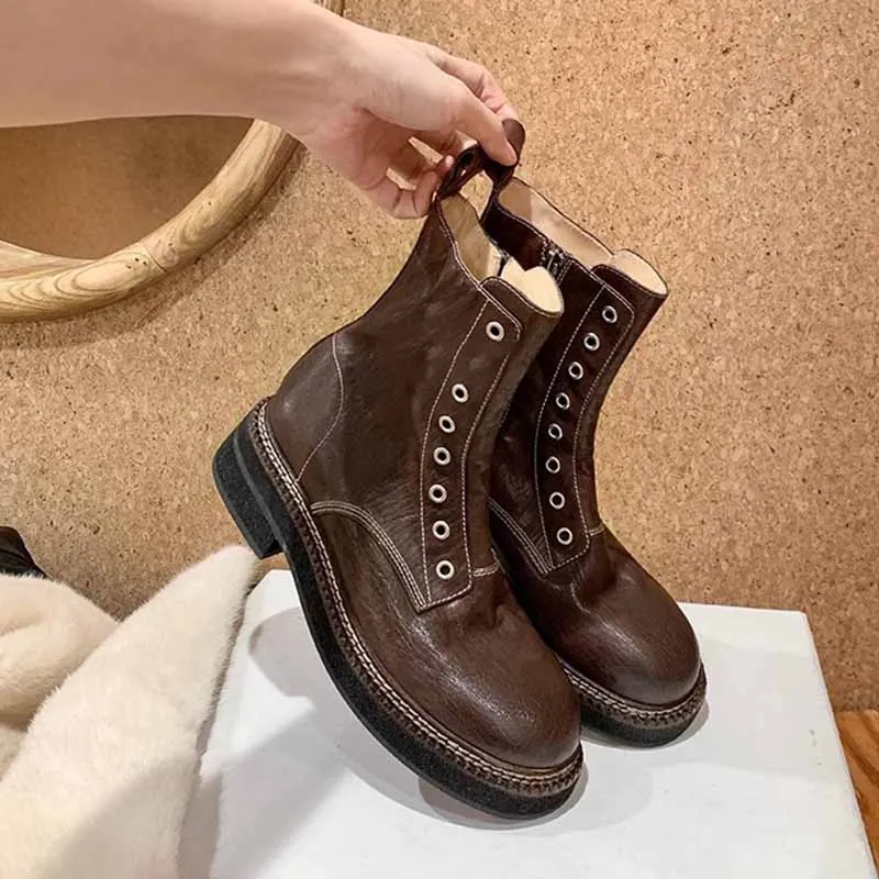 2025 Fashion Women Boots Retro Thick-soled Eight-hole Side Zipper Motorcycle Boots Women's Short Boots Platform Shoes