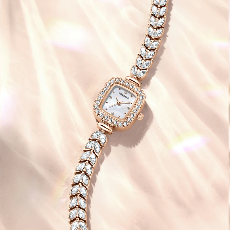 ROMITIME Luxury Women Quartz Watch Mother-of-Pearl Dial Herringbone Bracelet Leisure 30M Waterproof Lady Clock Watches