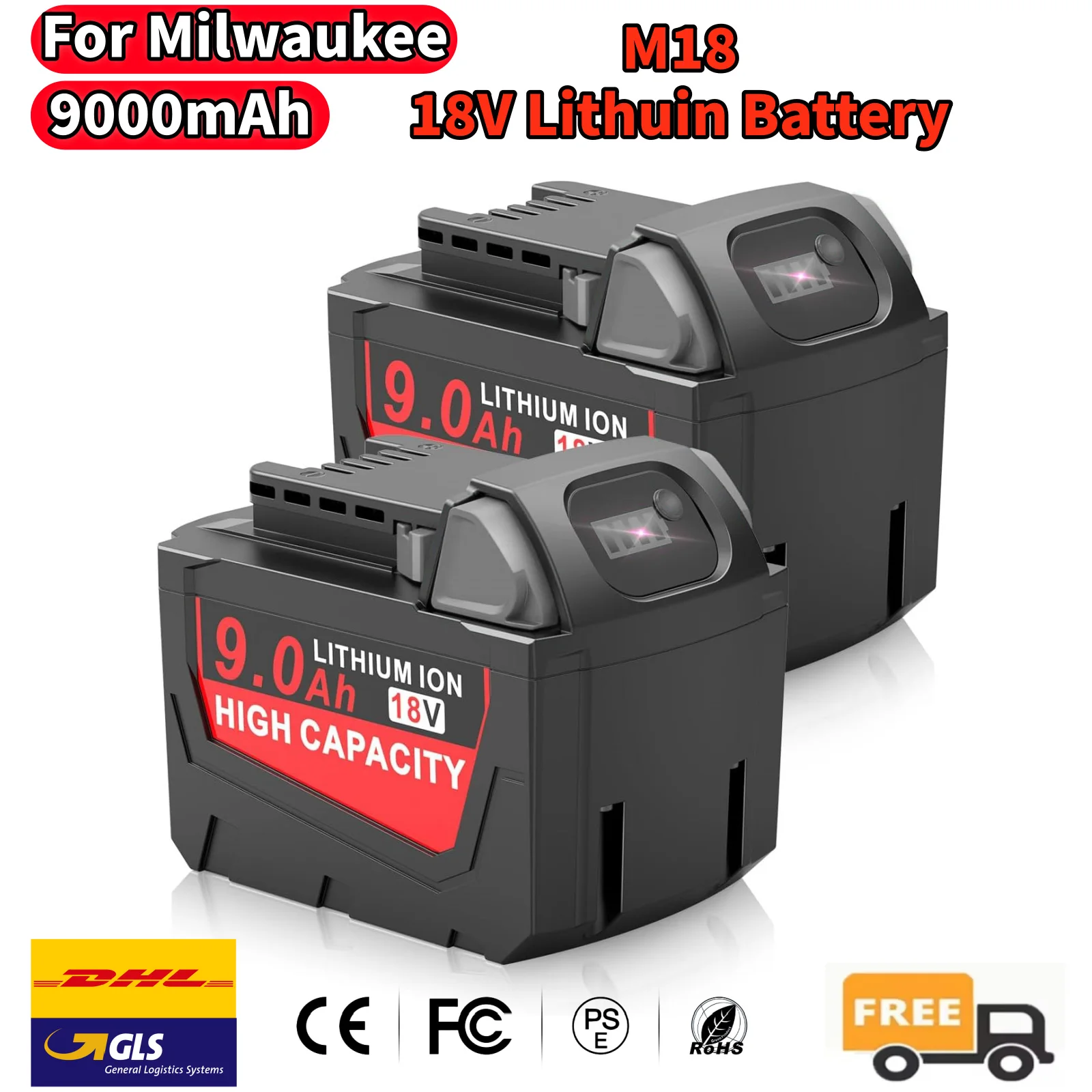 Für Milwaukee 18V Akku 9000mAh wiederaufladbarer Lithium-Ionen-Akku für M18 48-11-1850 48-11-1860 2604-20 Serie Werkzeuge