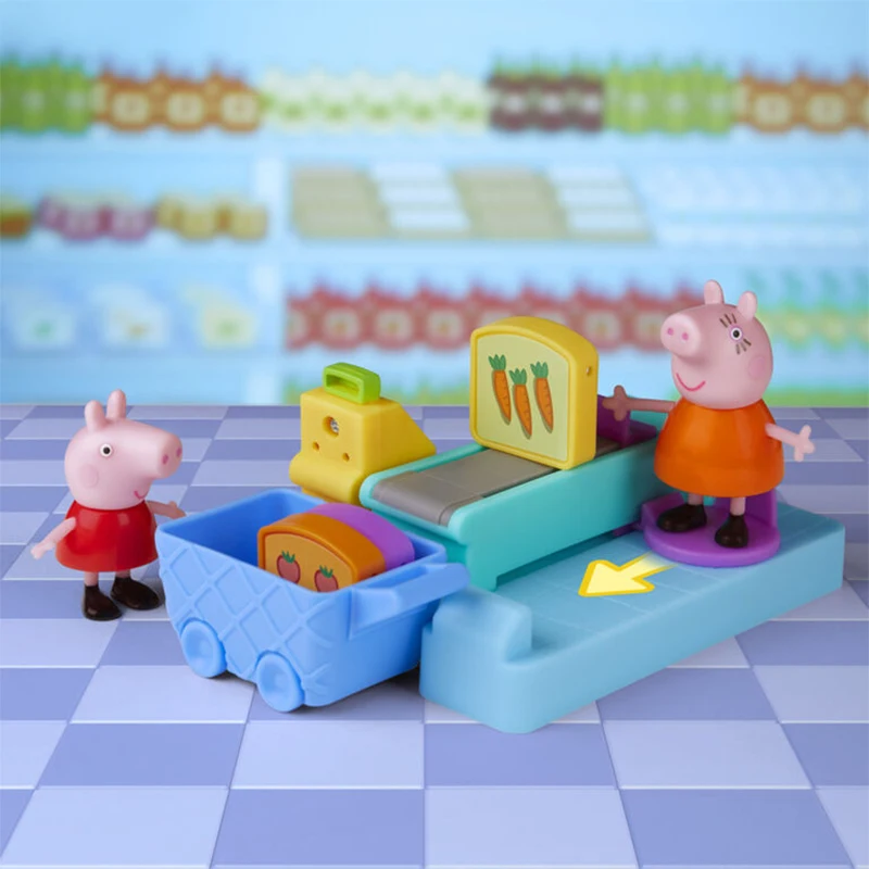 Peppa’s Adventures Peppa’s Supermarket Children Playset Preschool Toy Cartoon Animal Model Anime Action Figure Birthday Gift Toy