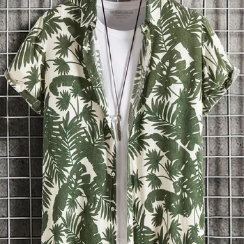 남성용 하와이안 스타일 반팔 셔츠, 라펠 단추 업 셔츠, 캐주얼 패션 셔츠, 라지 사이즈, 여름 신상 