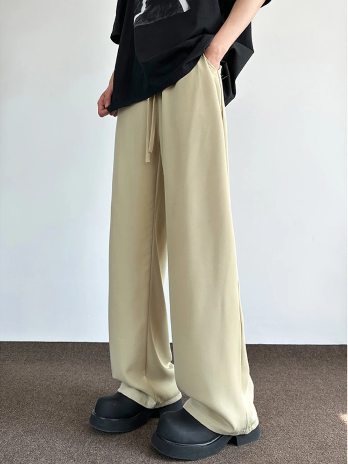

Light Khaki Color Men's Long Summer Quick Dry Ice Silk Straight Leg Pants High Waist CleanFit Western Trousers Breathable Casual