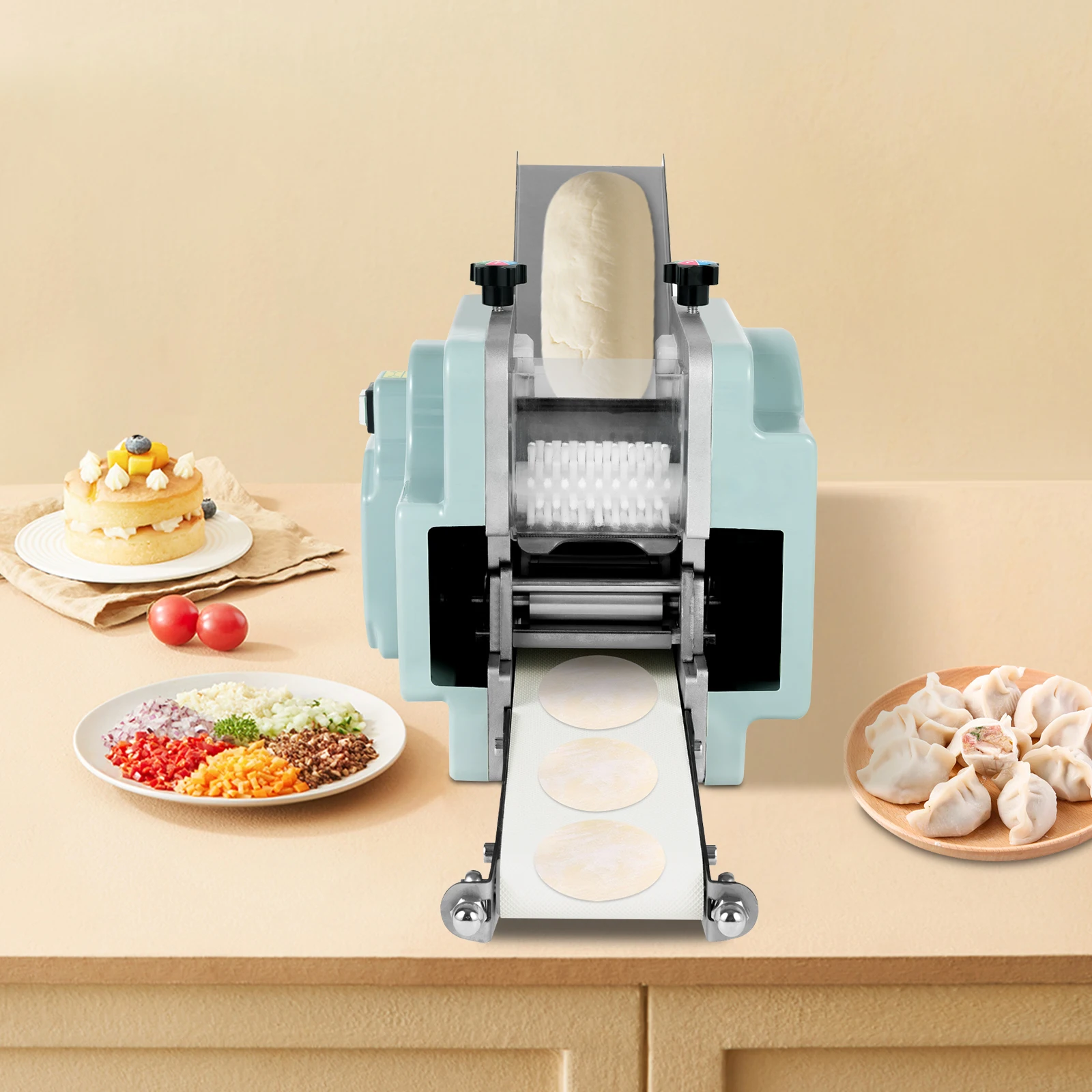 Commercial Automatic Dumpling Skin Machine, 110V Electric Dumpling Skin Machine, Round Mold Wonton Wrapper with Mold and Brush, 50-60pcs/min, for home, breakfast store