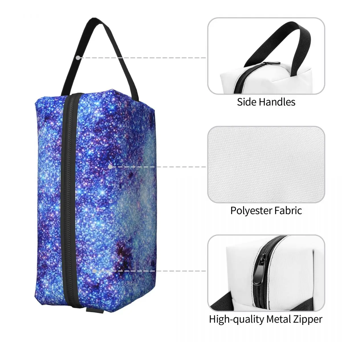 Galaxy Sparkle Stars Periwinkle Blue Makeup Bag Cosmetic Organizer Storage Dopp Kit Toiletry Cosmetic Bag for Women Beauty
