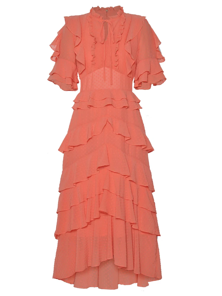 2025 departamento de verão led manga curta cintura apertada babados elegante bainha grande em camadas moda feminina preto vestidos de bolo longo