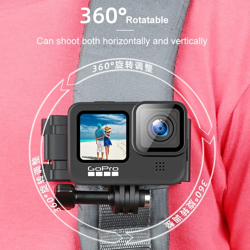 Go Pro 360 Degree Rotary Backpack Clip Shoulder Belt Phone Fixed For Gopro Hero 12 9 7 Insta360 Dji Action Camera Accessories