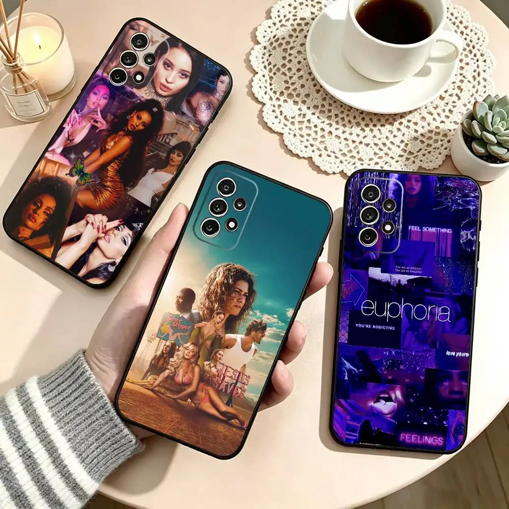 Coque de téléphone E-Euphoria USA TV Series en silicone noir souple pour Samsung S25, S24, S21, S22, S23, S30, Ultra, S20, Plus, Fe, Lite