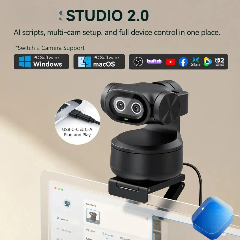 2K 4K PTZ Webcam with Sony Sensor, Gesture‑Enabled AI Auto‑Tracking, 1080P 60fps Autofocus Web Camera for Streaming and OBS