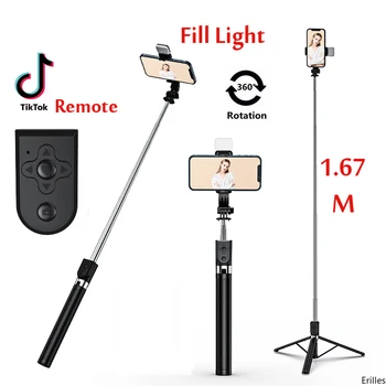 1,67 M Lang Erweitert Bluetooth Wireless Selfie Stick Live Broacast Ständer Halter Stativ Faltbare Mit Füllen Licht Für Smartphones