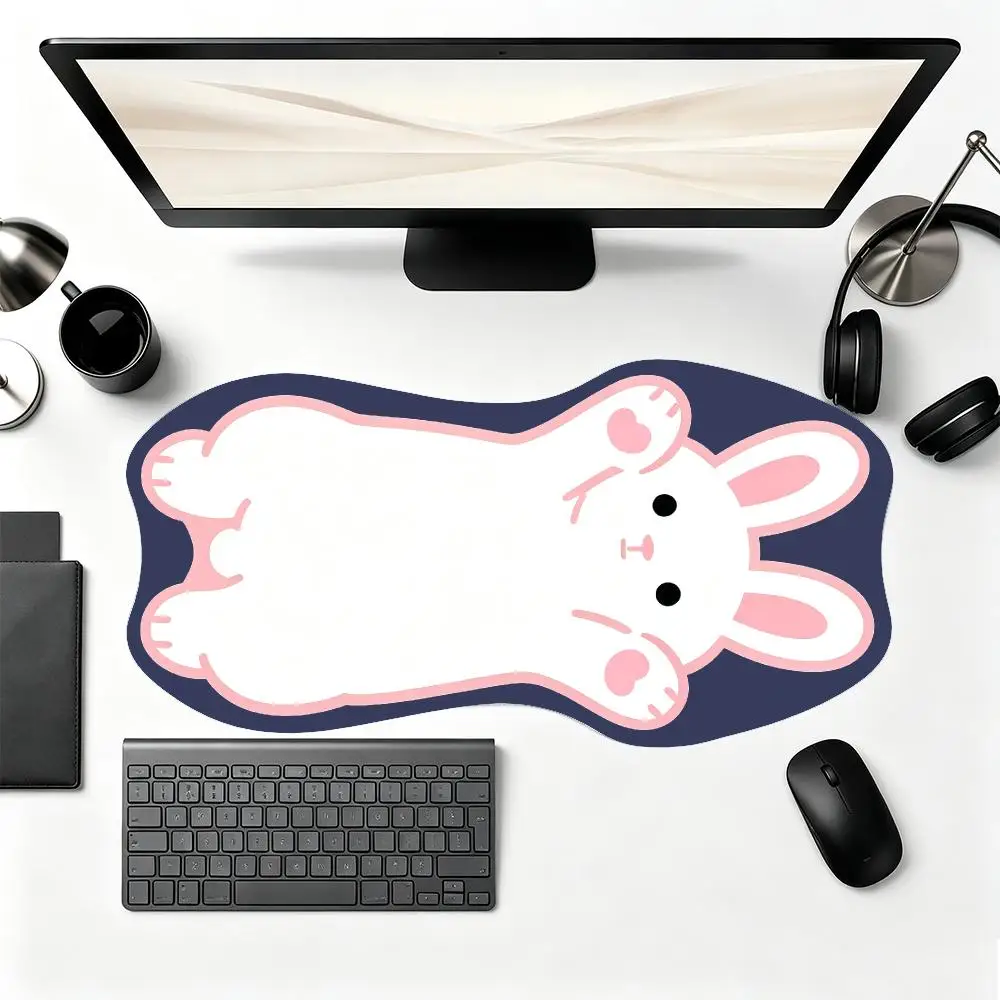 Pale White Fluffy Rabbit Contour Playmat Nice Match Light Tone Office Desktop