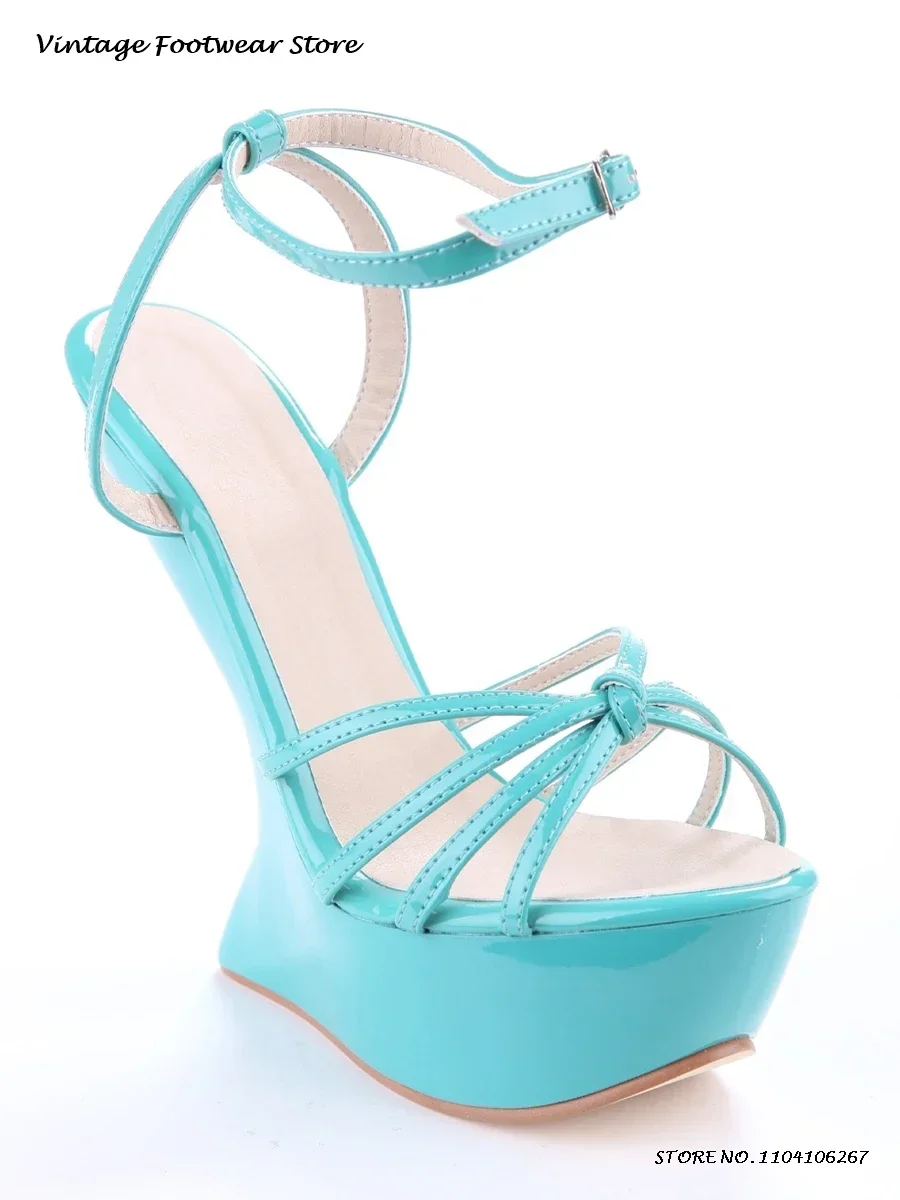 Candy Color Platform Strappy Sandals Novelty Round Open Toe Wedges High Heels Summer Women's Buckle Strap Party Prom Dress Shoes