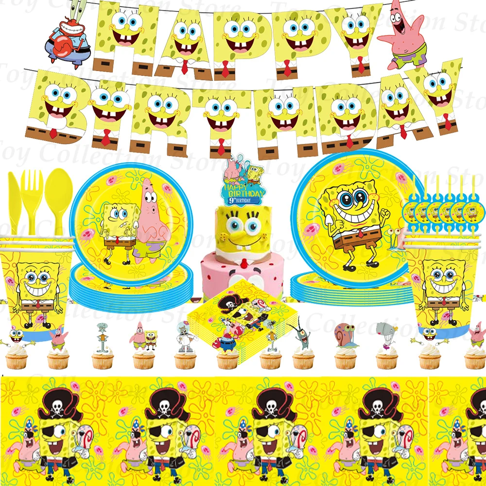 

Cartoon Spongebobed Squarepants Party Decoration Kids Birthday Party Supplies Cups Balloon Backdrop Scene Setting Prop Toy Gifts