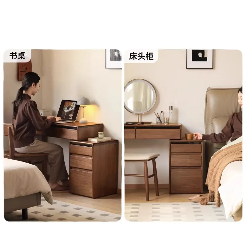 Solid wood dresser chest integrated black walnut retractable makeup table Nordic locker makeup table