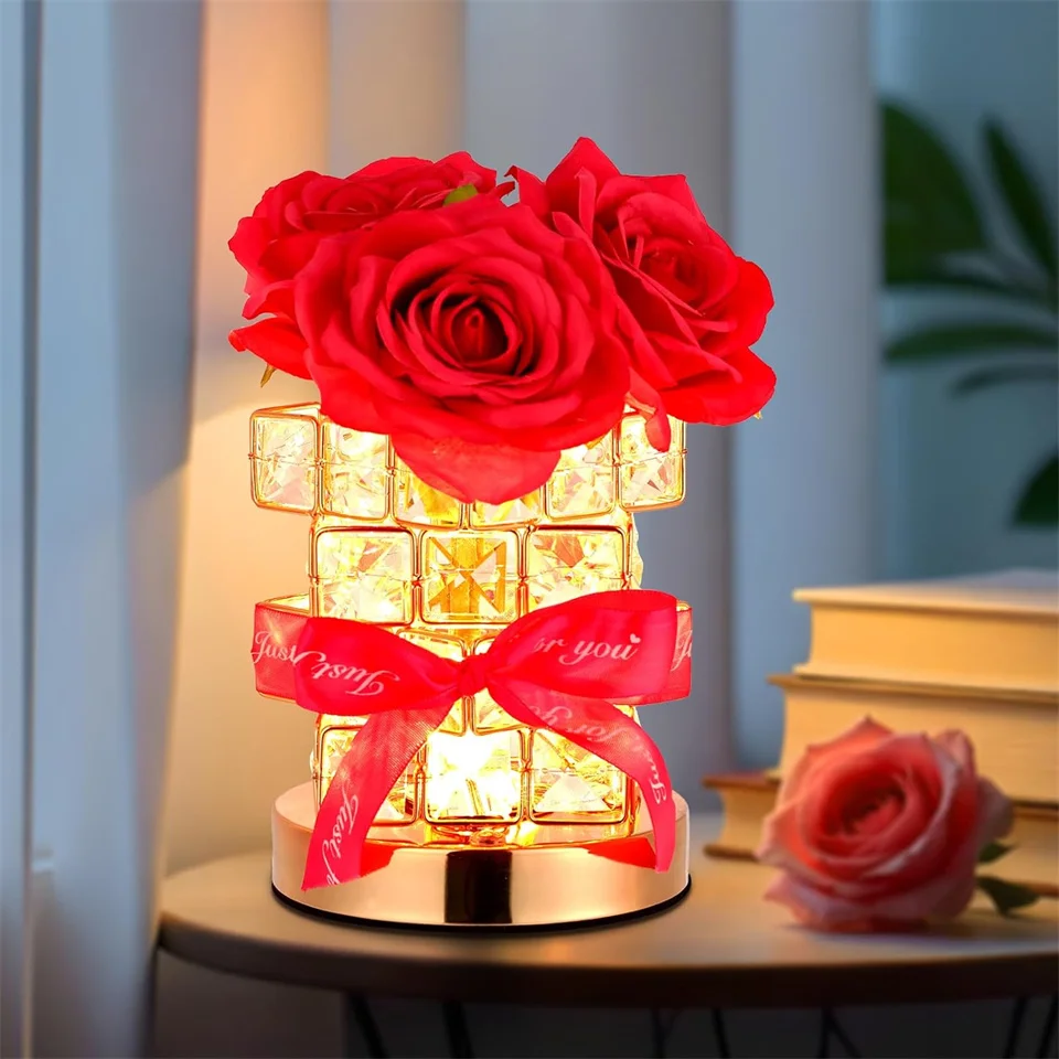 

Rose Flowers Table Lamp, 3 Color Stepless Dimming Touch Bedside Table Lamp with Flower for Bedroom Living Room Night Light