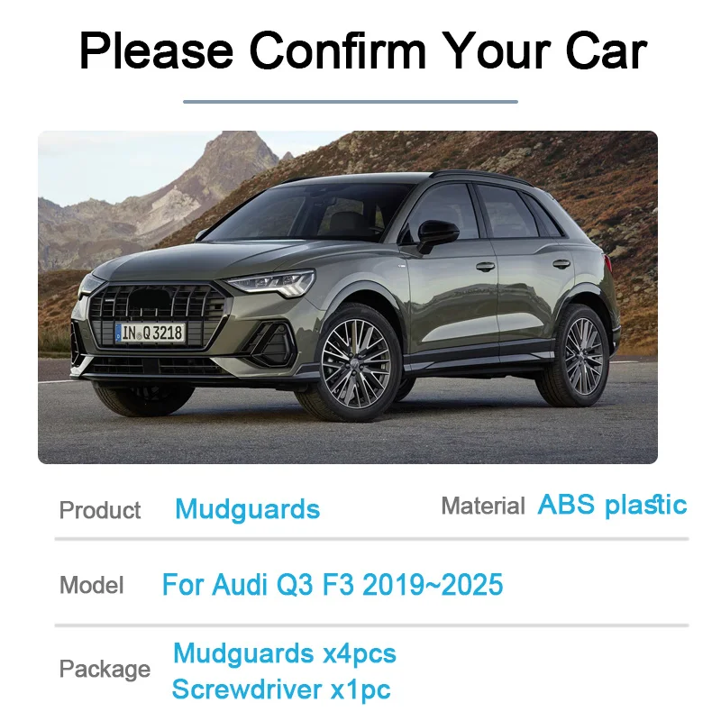 4PCS For Audi Q3 Sportback F3 2019~2025 Anti-splash Fender Mud Flap Guard Front Rear Mudguard Mudflaps Auto Tools Accessories