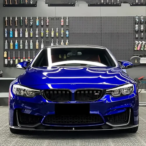 Imagen 2 del producto Calcomanía de película adhesiva para revestimiento de coche de vinilo azul oscuro de Metal brillante de caramelo de primera calidad con burbuja de liberación de aire