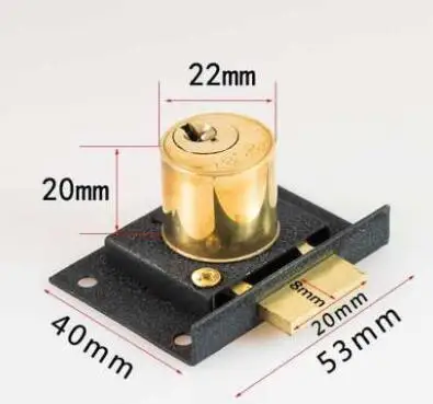 Drawer Cabinet Metal Deadbolt Cylinder Locking Lock Black Gold Tone