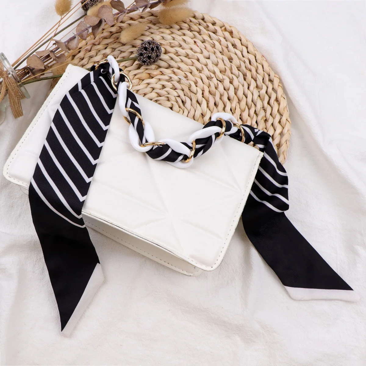 Skinny Scarf Women Small Bag Scarves Hair Neck Scarf For Ladies Foulard Black White Stripe Geometric Print Neckerchief Headband