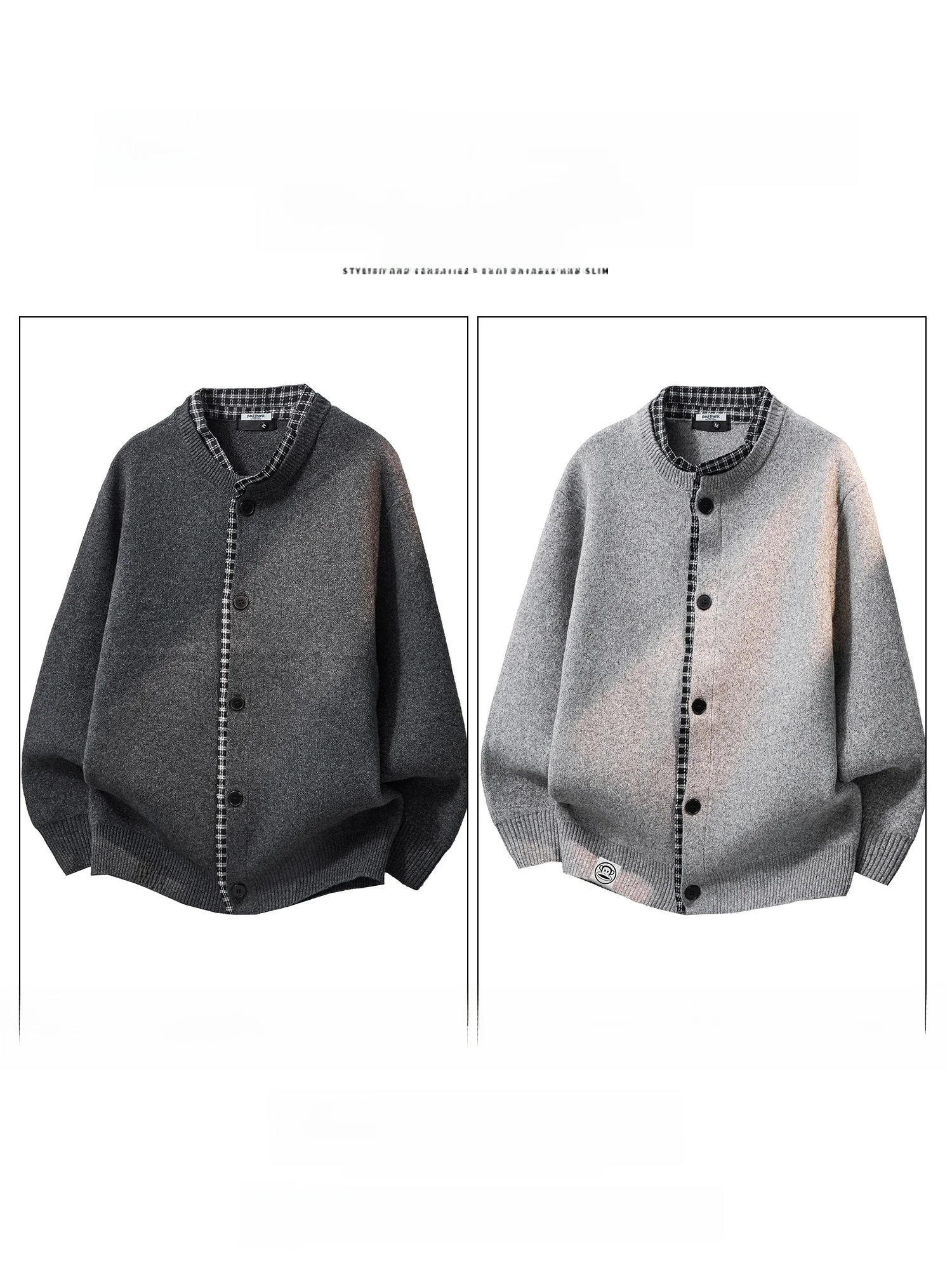 PaulFrank American Sle Splice Fake Two-Piece Knitted Sweater Men's Casual Loose Faion Cardigan Winter Polyester Nylon Blend