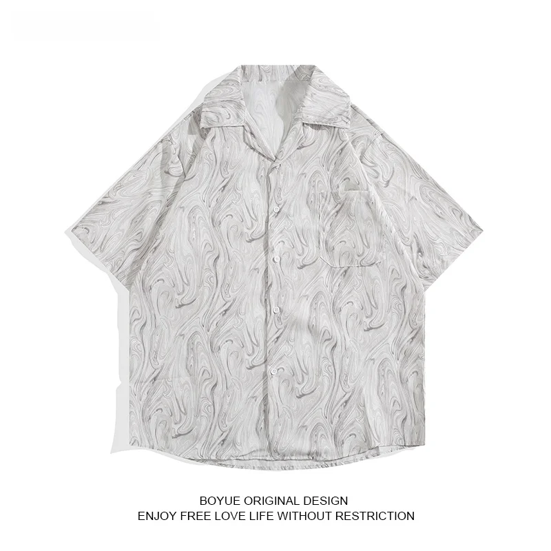 

Boyue Summer Casual Cuban Collar Floral irt ort Sve Men's Korean Street Art Trendy irt Loose Fit Printed Youth Faion