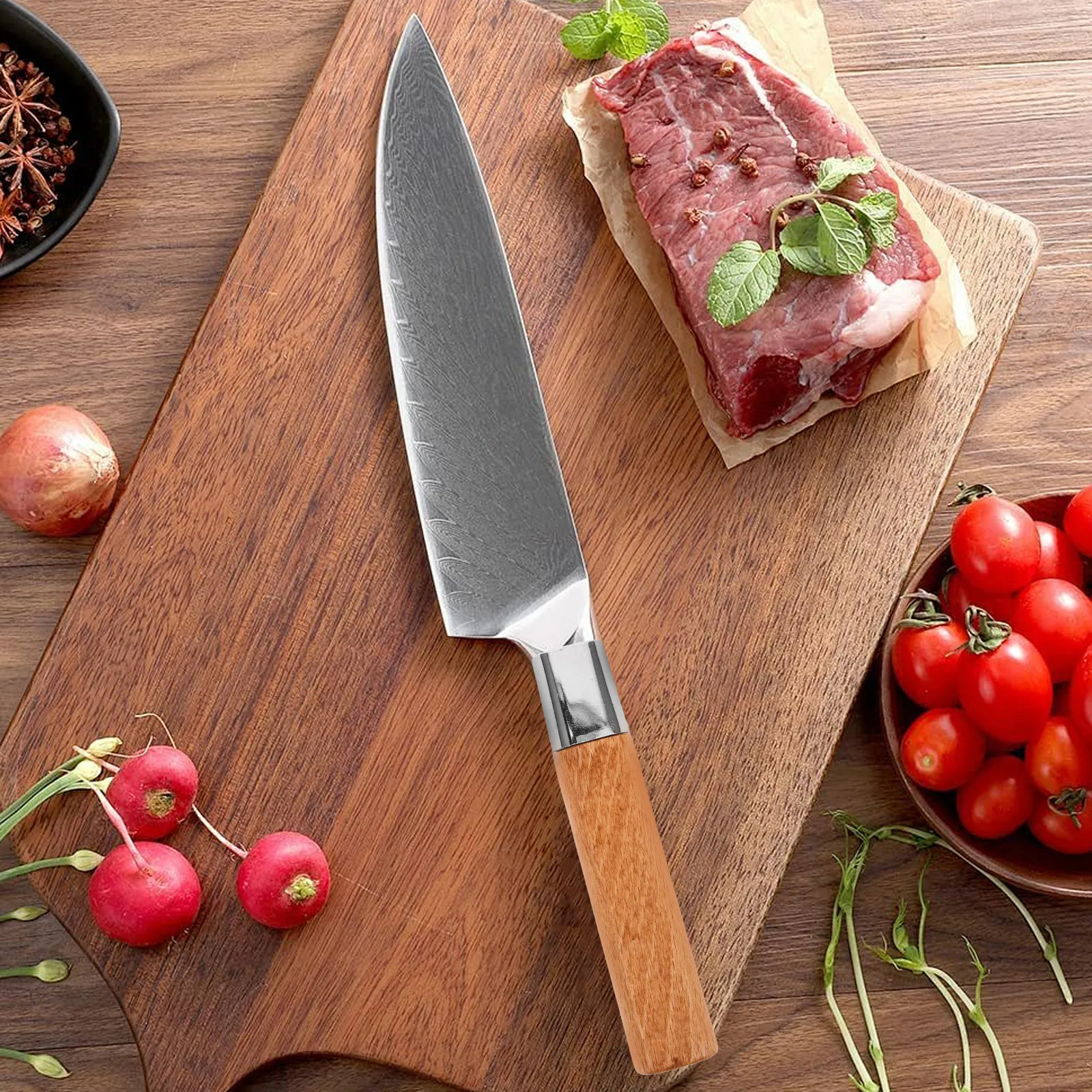 Wooden Iron Knife Handle Replacement Ergonomic Grip for Kitchen Cutter DIY Knife Making Parts and Repair Accessories