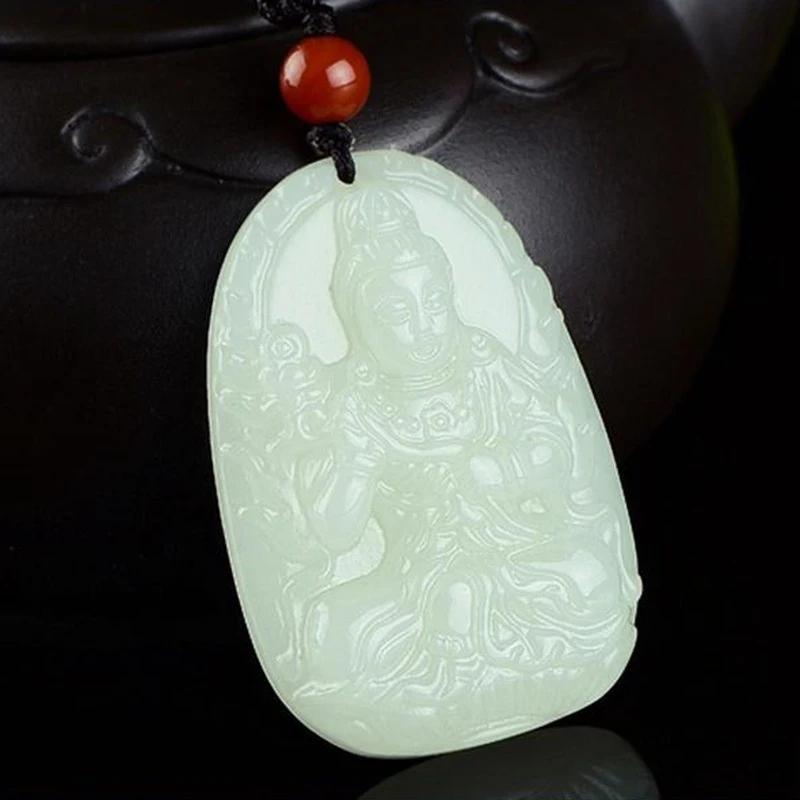 Hetian White Jade Mahasthamaprapta Bodhisattva Guardian Pendant Men and Women, Horse Zodiac Sign