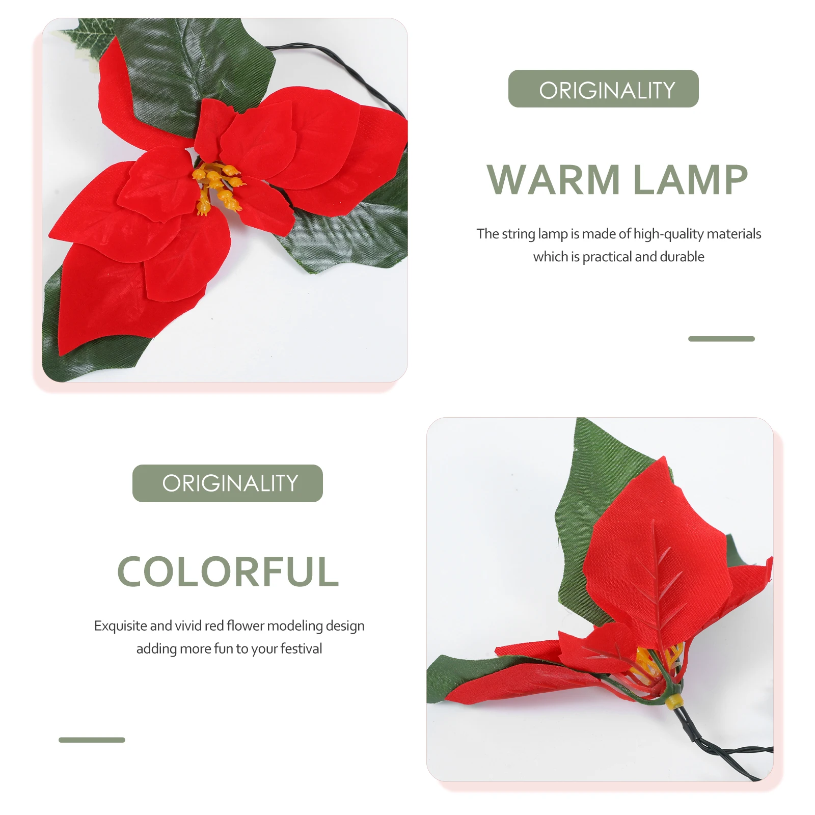 

Ornaments LED Light String Decoration Decorative Festival Christmas Flower Red Pvc