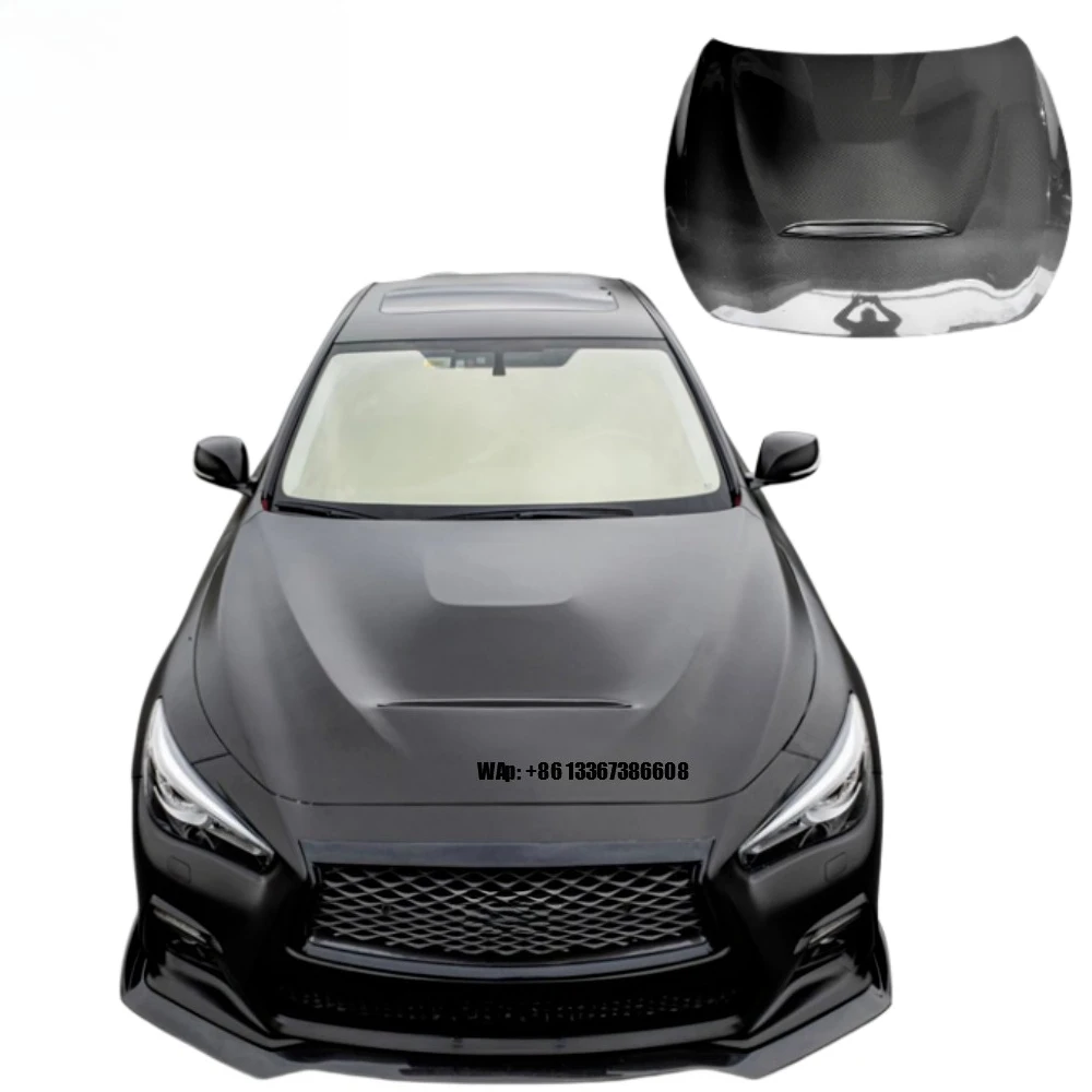 

New Carbon Fiber Hood for 2015-2023 Infiniti Q50 GTS Style Modified Vented Heat-Dissipating Engine Hood with Bolts