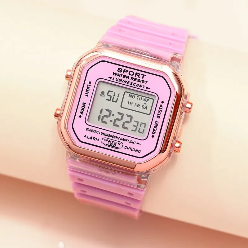 New Fashion Digital Student Transparent Electronic Watch Candy Multicolor LED Women Men Sports Waterproof Watches Clock Gift