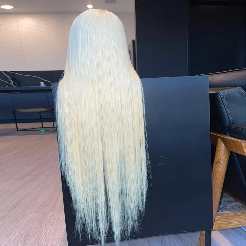 Perruque Synthétique Longue et Soyeuse Blonde 613, Cheveux Lisses, 13x4, Naissance des Cheveux Pré-Plumée, Fibre de Cosplay