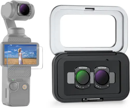 Imagen 1 del producto NEEWER Juego de filtros ND variables para DJI Osmo Pocket 3, filtro de lente de cámara de acción de densidad neutra ND2-32 y ND64-512 magnético