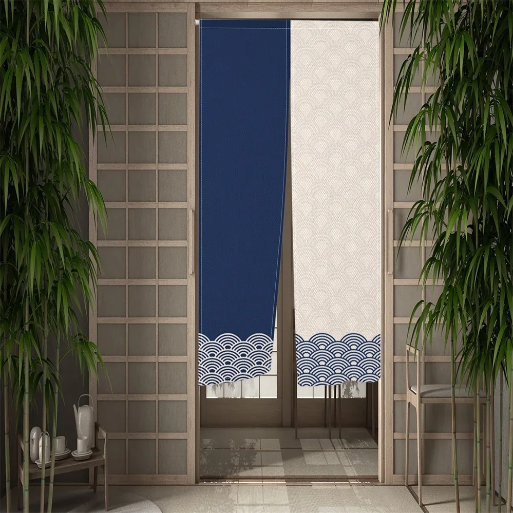 Contrasting Colors Flower Door Curtain Dining Kitchen Door Curtain Japan Partition Curtain Drape Entrance Hanging Half-Curtains