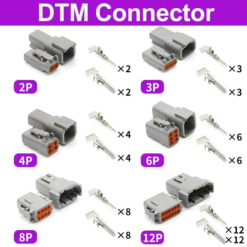 

10/50/100 Sets Deutsch DTM04-2P DTM06-2S Waterproof Electrical Wire Connector 16-22AWG DTM Series Connector 2/3/4/6/8/12 Pin