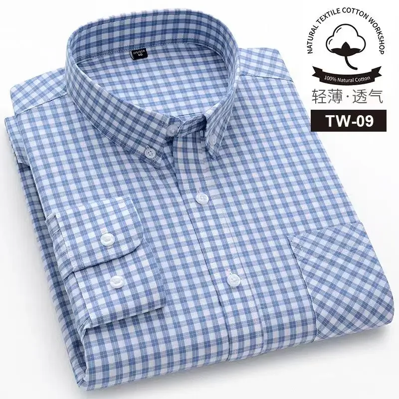100 Cotton Long Sleeve Shirt Men Casua Plaid Shirt Men Long Sleeve Slim Fit Business Fashion Social Formal Men Shirts