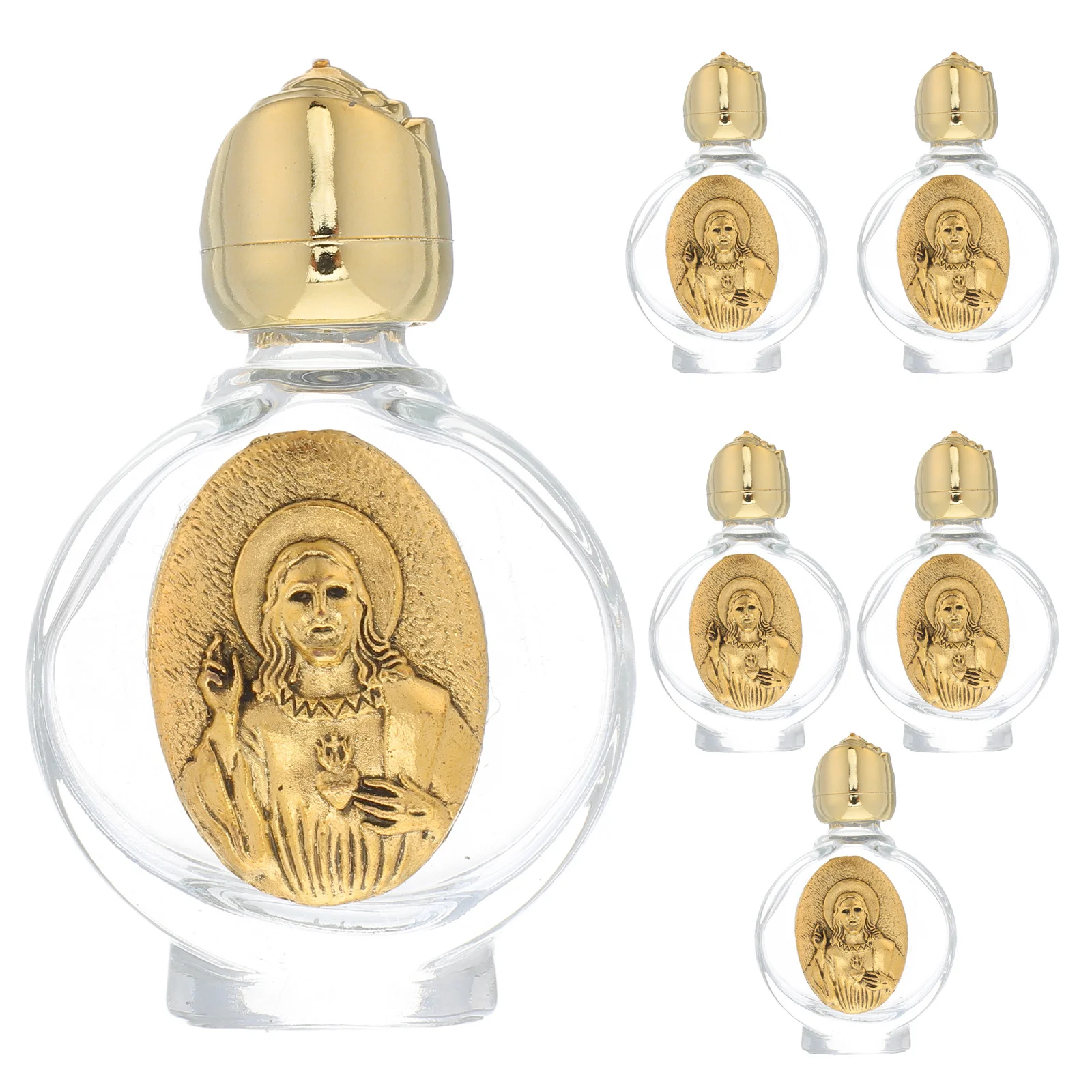 

6Pcs Portable Rose Crystal Holy Water Bottles Alloy Embossed Glass Decorative Religious Ceremony Holy Liquid Container