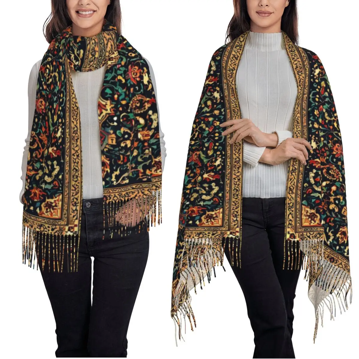 Bohemia Ethnic Antique Persian Carpet Tribal Rug Style Scarf Tassel Scarves Women Shawls and Wraps Large Fall Winter Shawl Wrap