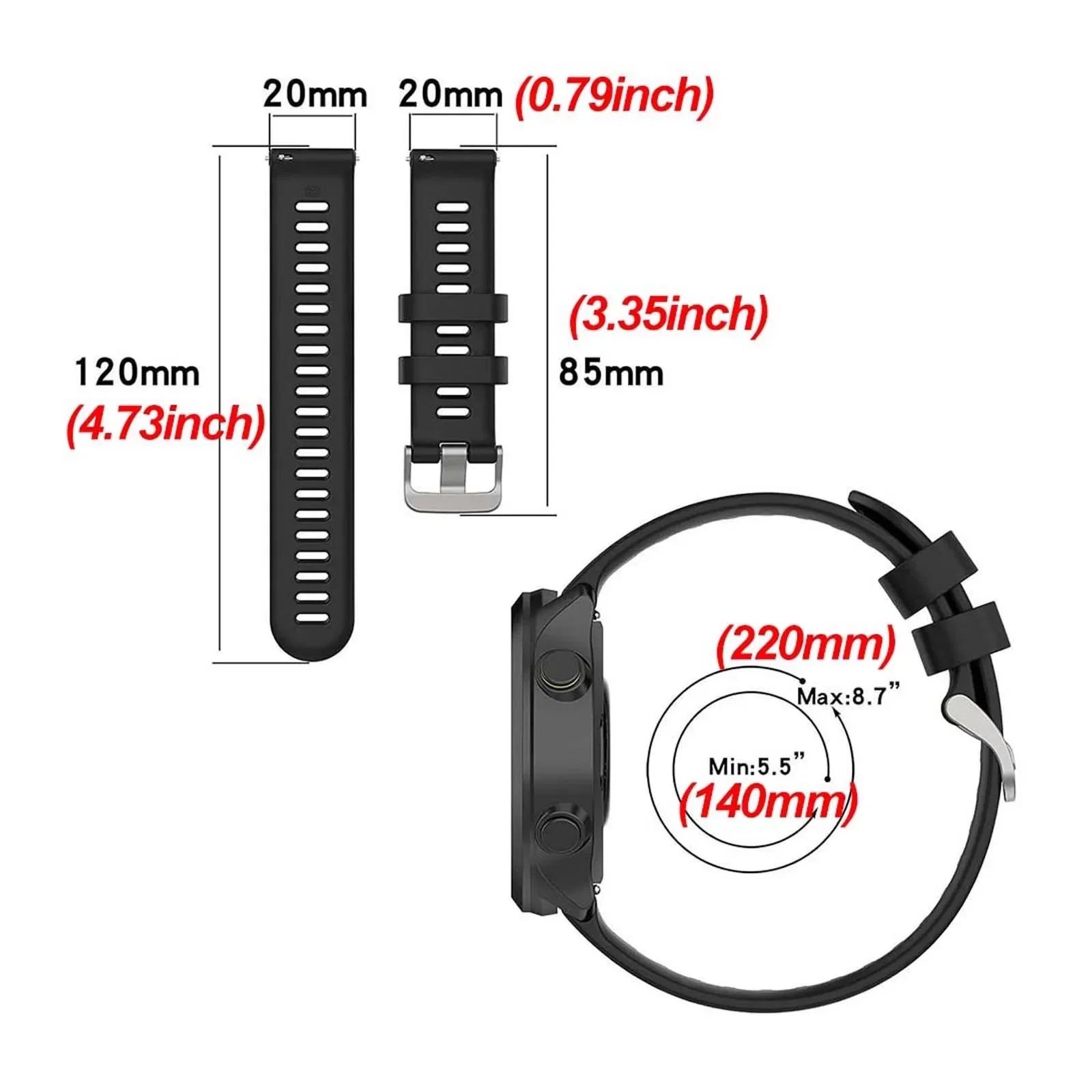 For Garmin Forerunner 55/158/245/645/Vivoactive 3/5/Venu SQ & Amazfit GTS 2 Mini & Samsung Galaxy Watch 6/5 Pro/4/3 20MM Strap
