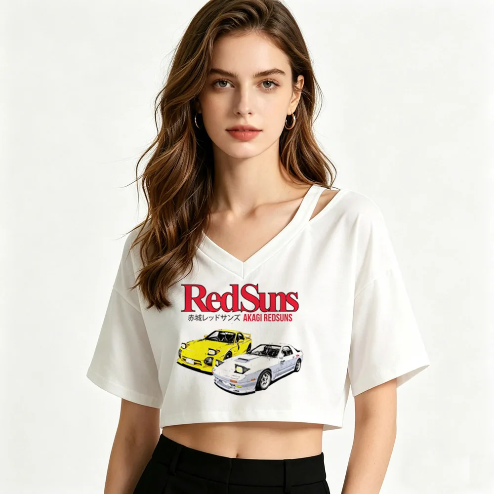 Initial d crop top teen graphic funny emo baddie dollette top tees emo gyaru funny summer clearance sales